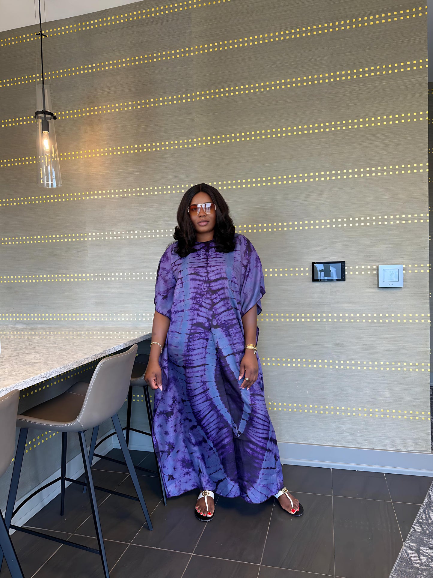 Zuri – Luxury Silk Adire Boubou Dress | African Free-Flowing Kaftan
