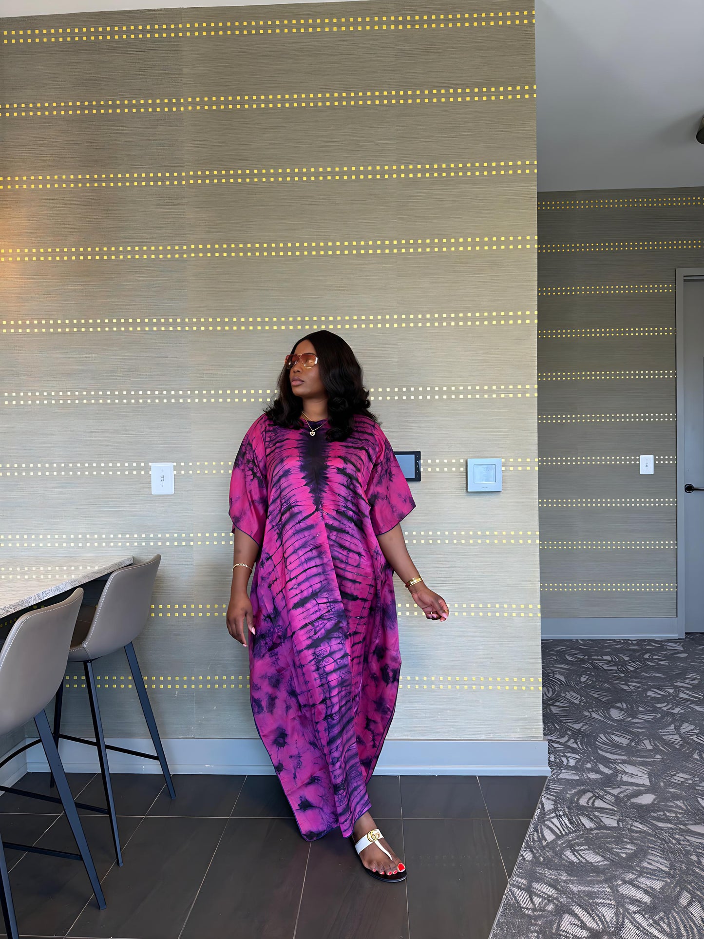 Zuri – Luxury Silk Adire Boubou Dress | African Free-Flowing Kaftan