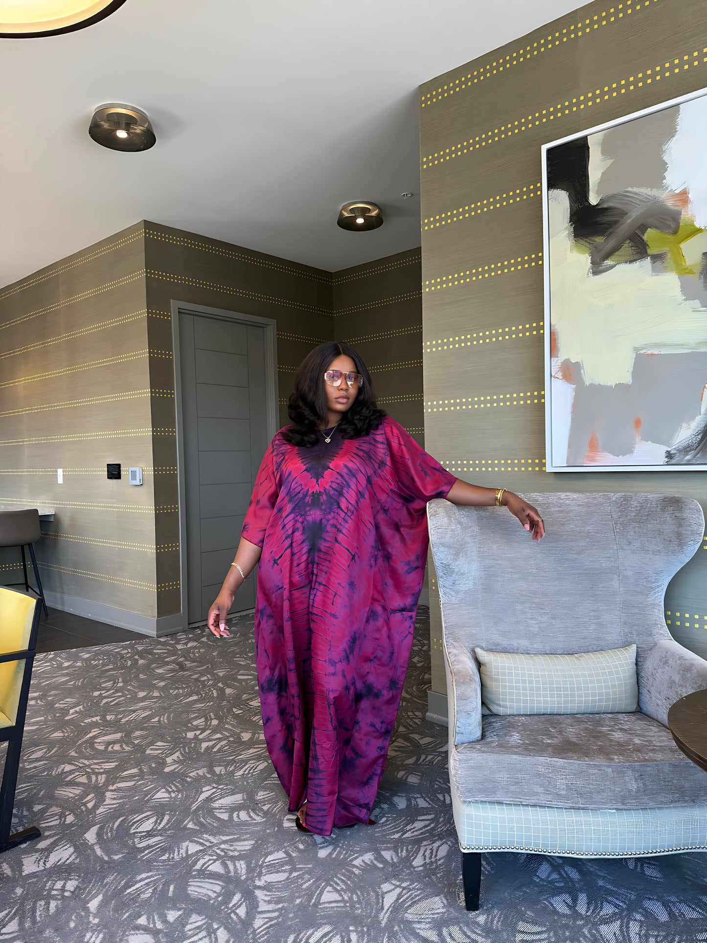 Zuri – Luxury Silk Adire Boubou Dress | African Free-Flowing Kaftan
