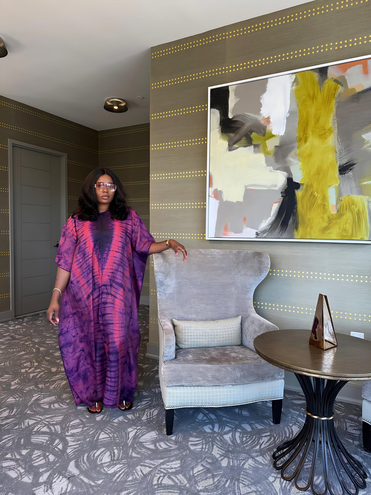 Zuri – Luxury Silk Adire Boubou Dress | African Free-Flowing Kaftan