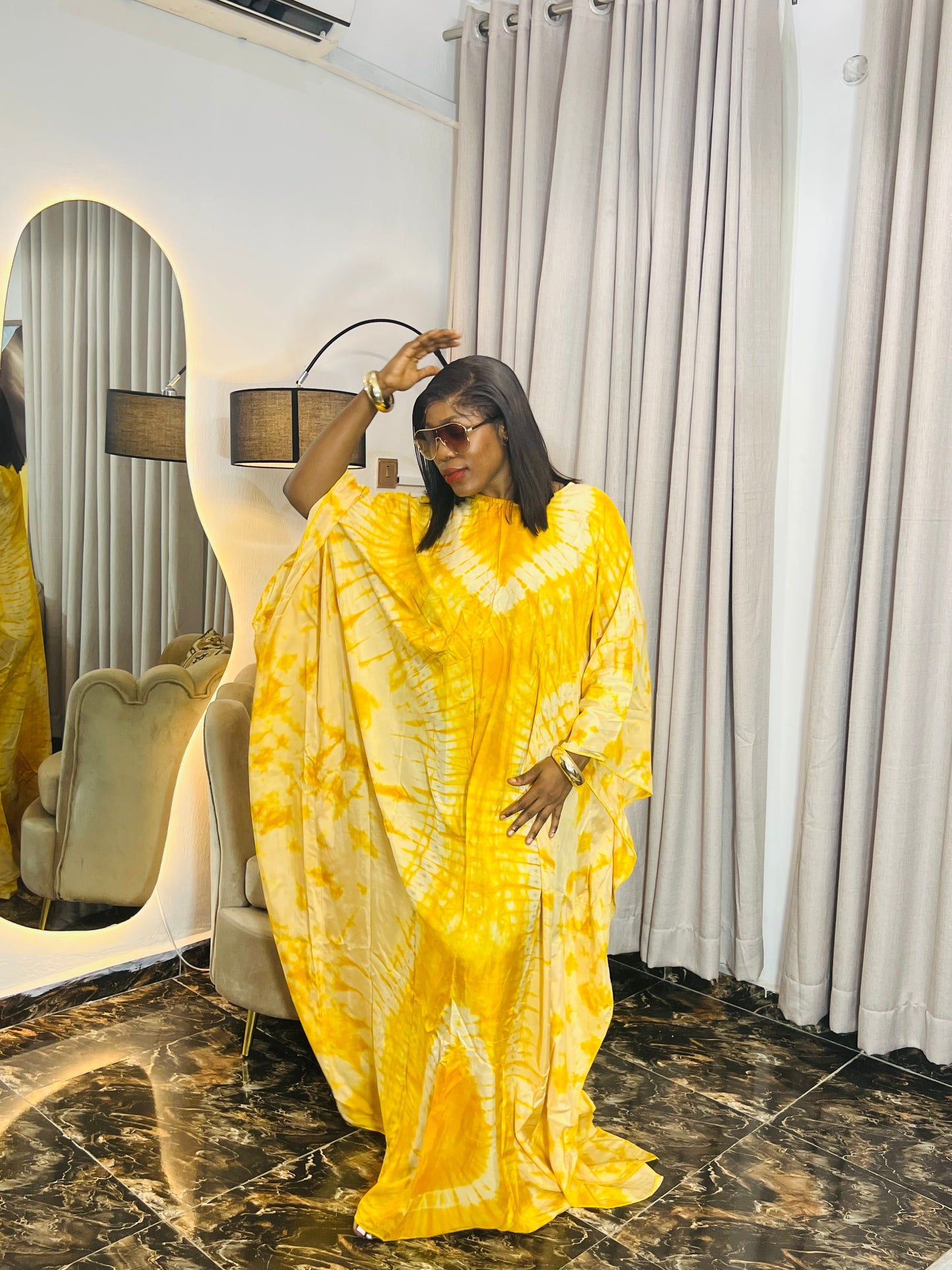 Zuri – Luxury Silk Adire Boubou Dress | African Free-Flowing Kaftan