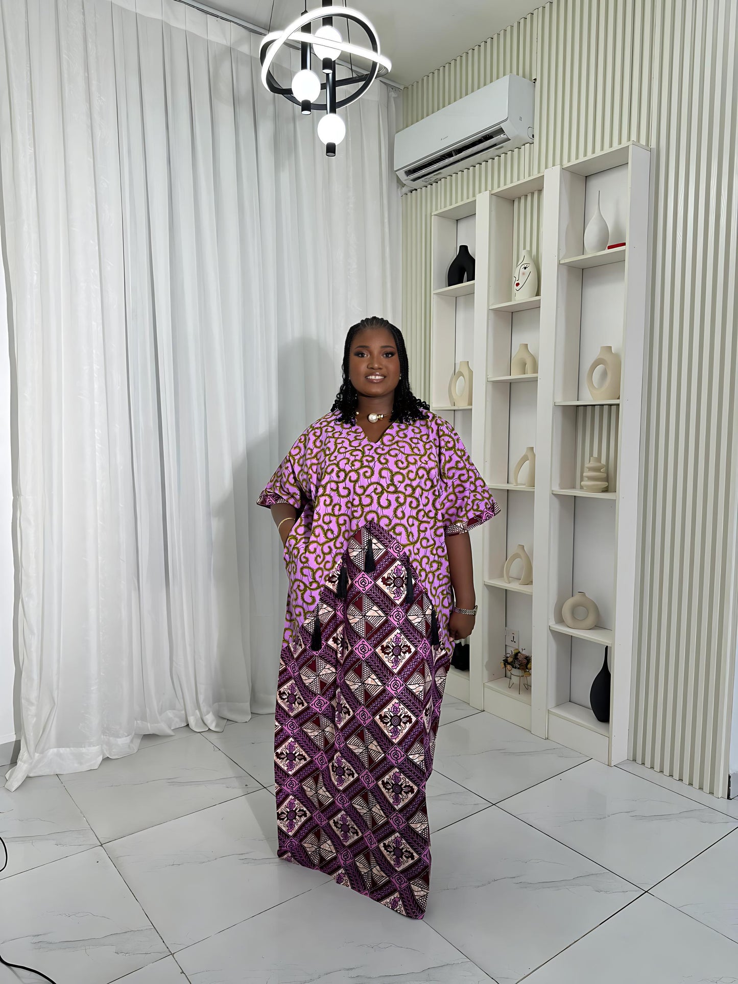 Two-tone Ankara boubou dress – handmade in Nigeria
