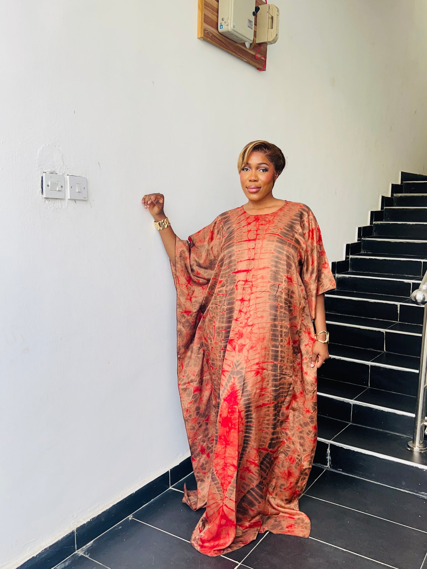 Zuri – Luxury Silk Adire Boubou Dress | African Free-Flowing Kaftan