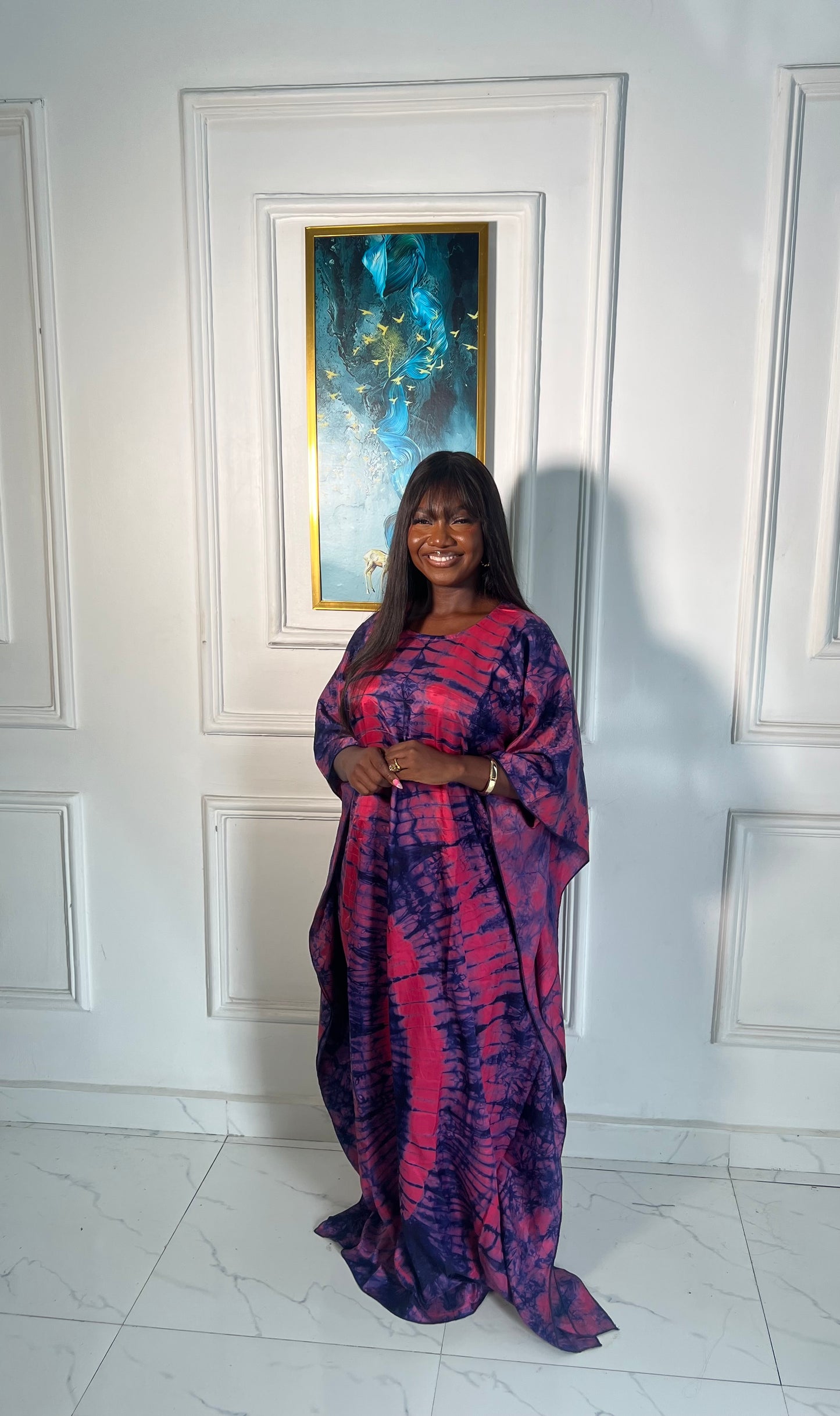 Zuri – Luxury Silk Adire Boubou Dress | African Free-Flowing Kaftan