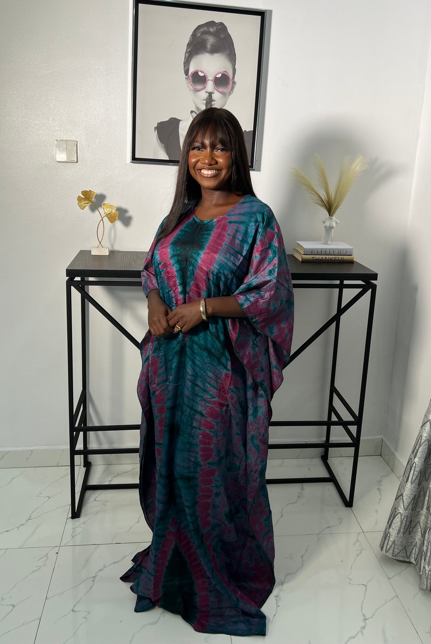 Zuri – Luxury Silk Adire Boubou Dress | African Free-Flowing Kaftan