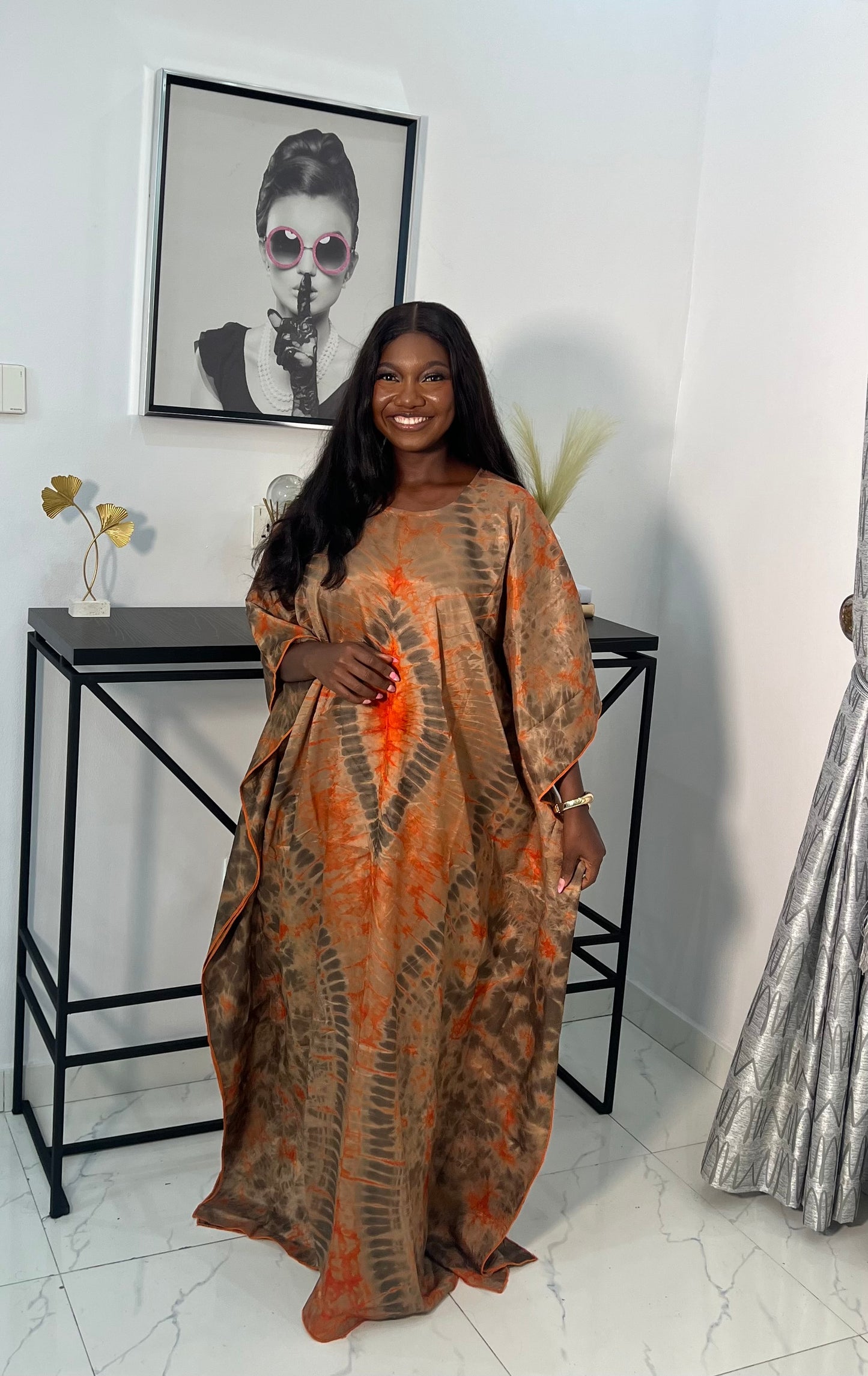 Zuri – Luxury Silk Adire Boubou Dress | African Free-Flowing Kaftan