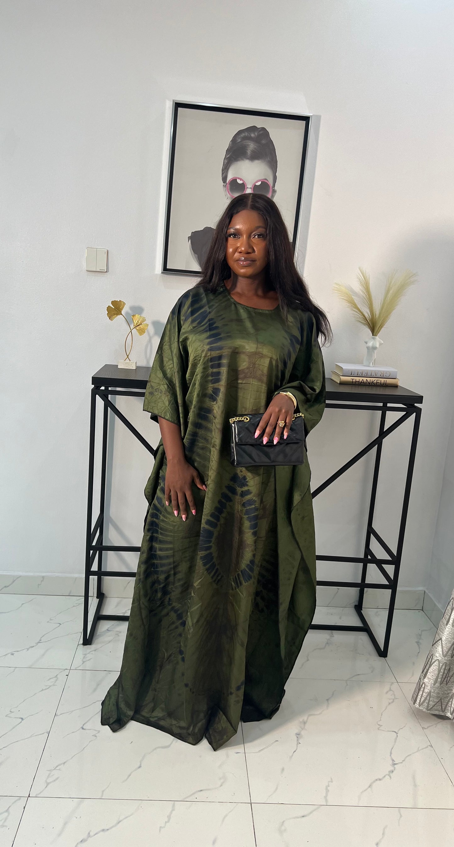 Zuri – Luxury Silk Adire Boubou Dress | African Free-Flowing Kaftan