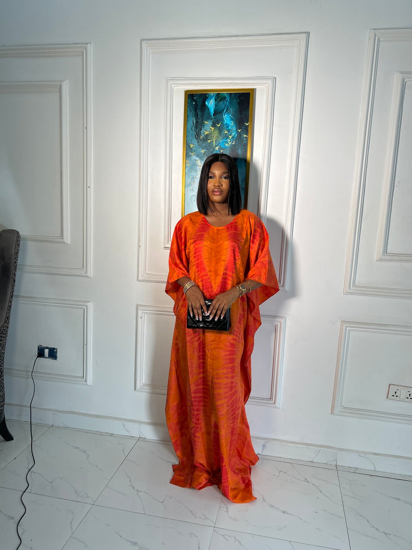 Zuri – Luxury Silk Adire Boubou Dress | African Free-Flowing Kaftan
