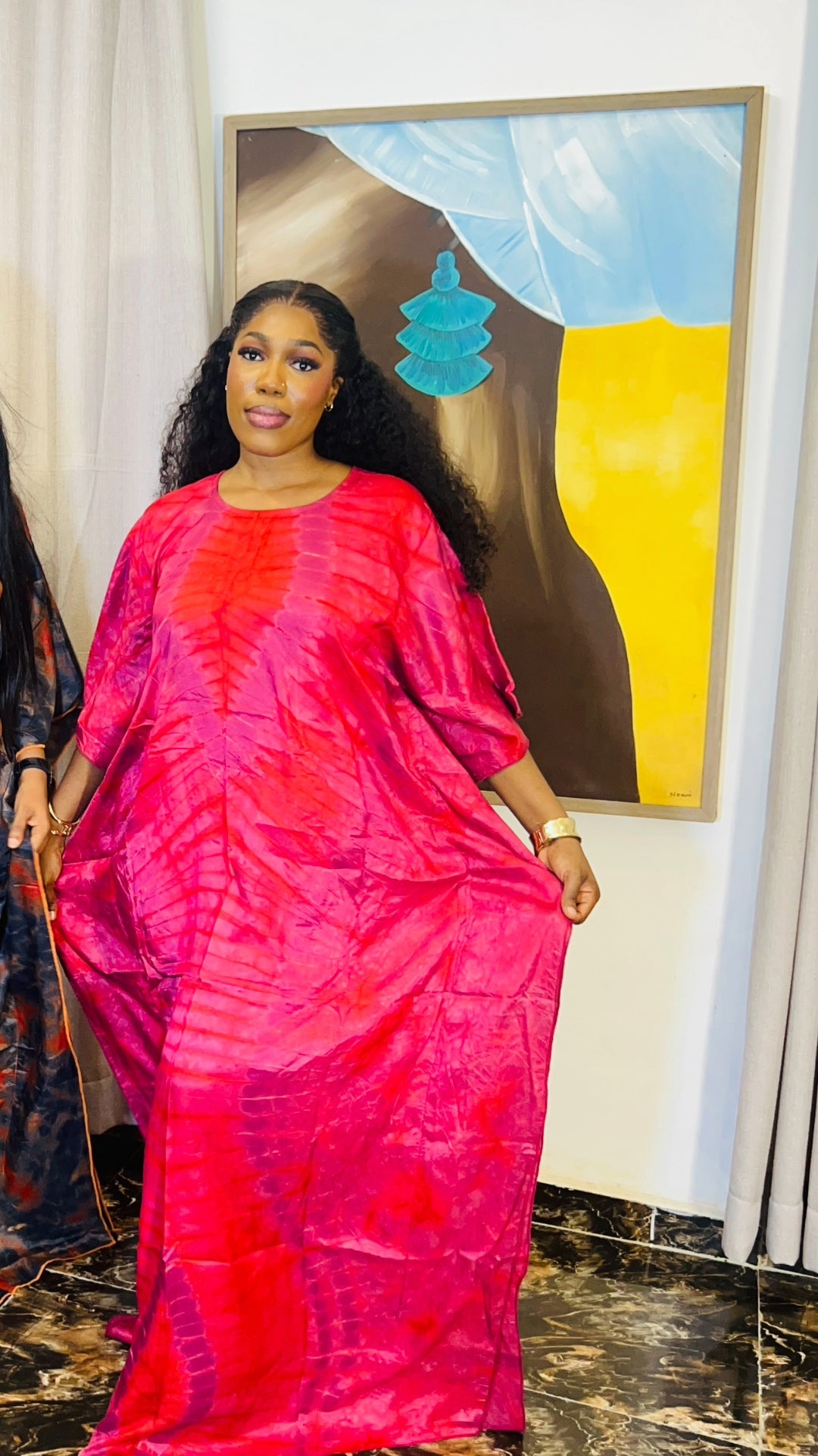 Zuri – Luxury Silk Adire Boubou Dress | African Free-Flowing Kaftan