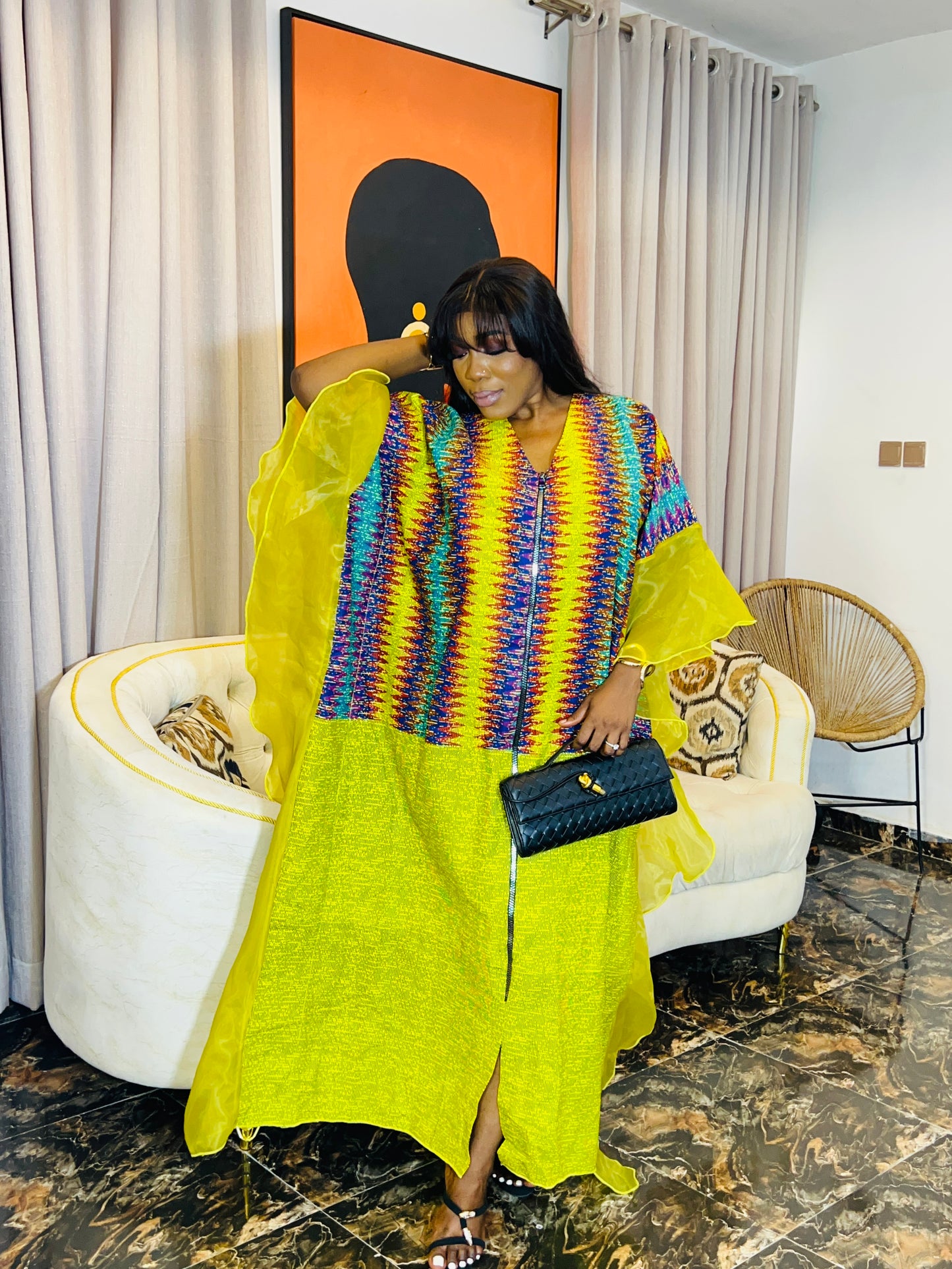 oversized Ankara boubou dress with organdy sleeves
