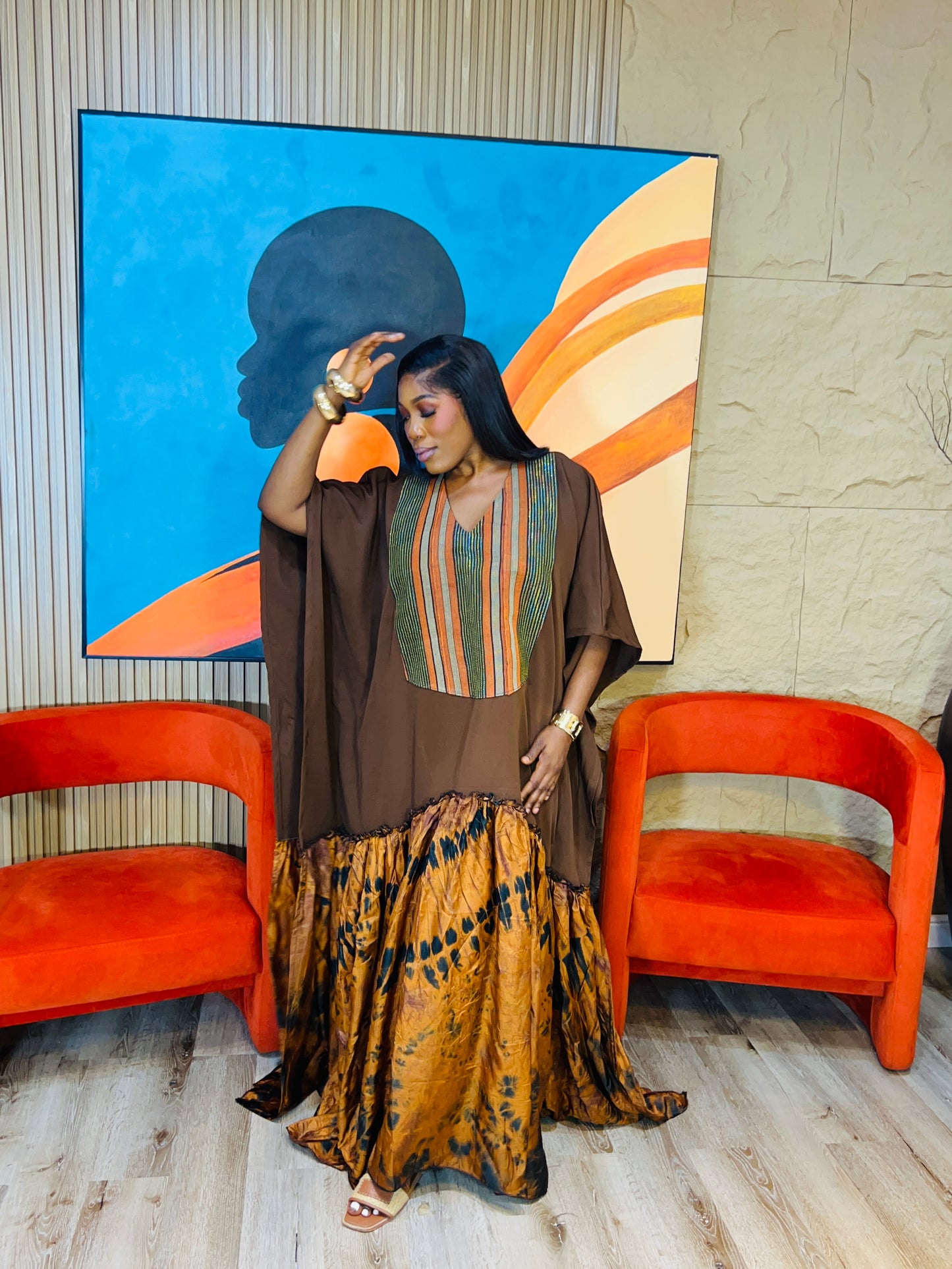 Amara Boubou Dress – 62” Oversized African Kaftan for Tall Women (Fits S–3X)