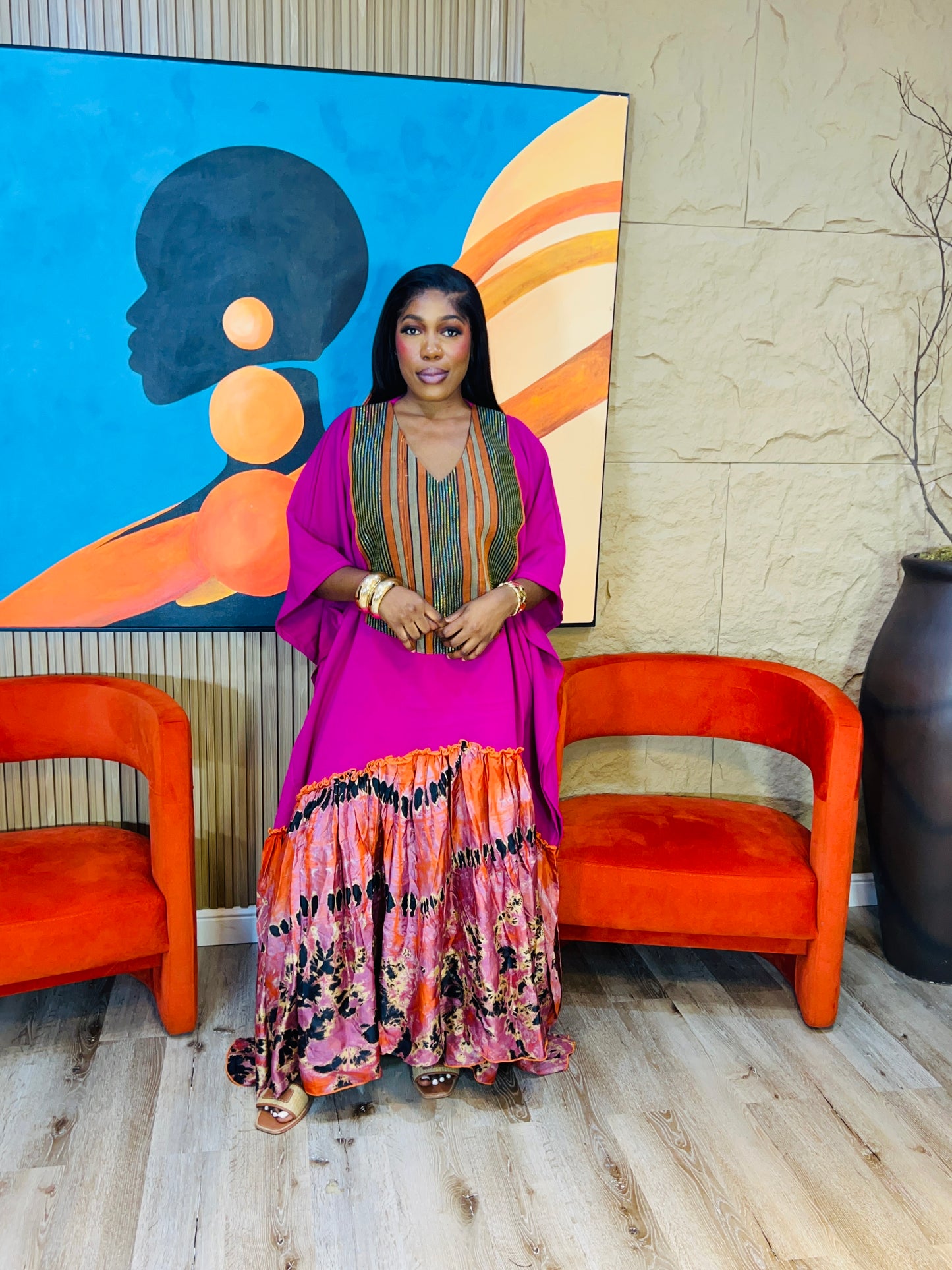 Amara Boubou Dress – 62” Oversized African Kaftan for Tall Women (Fits S–3X)