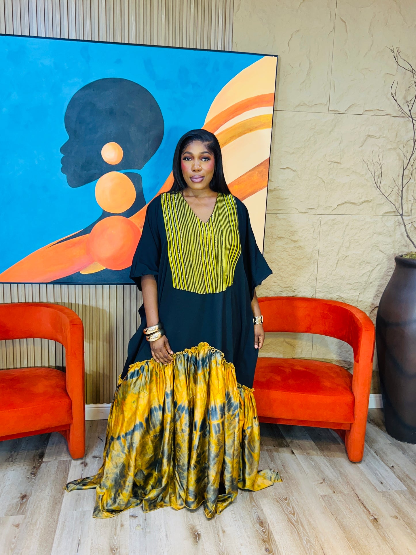 Amara Boubou Dress – 62” Oversized African Kaftan for Tall Women (Fits S–3X)