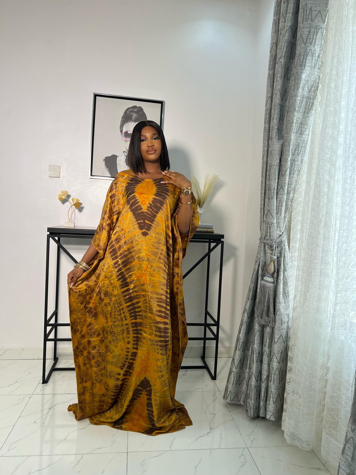Zuri – Luxury Silk Adire Boubou Dress | African Free-Flowing Kaftan
