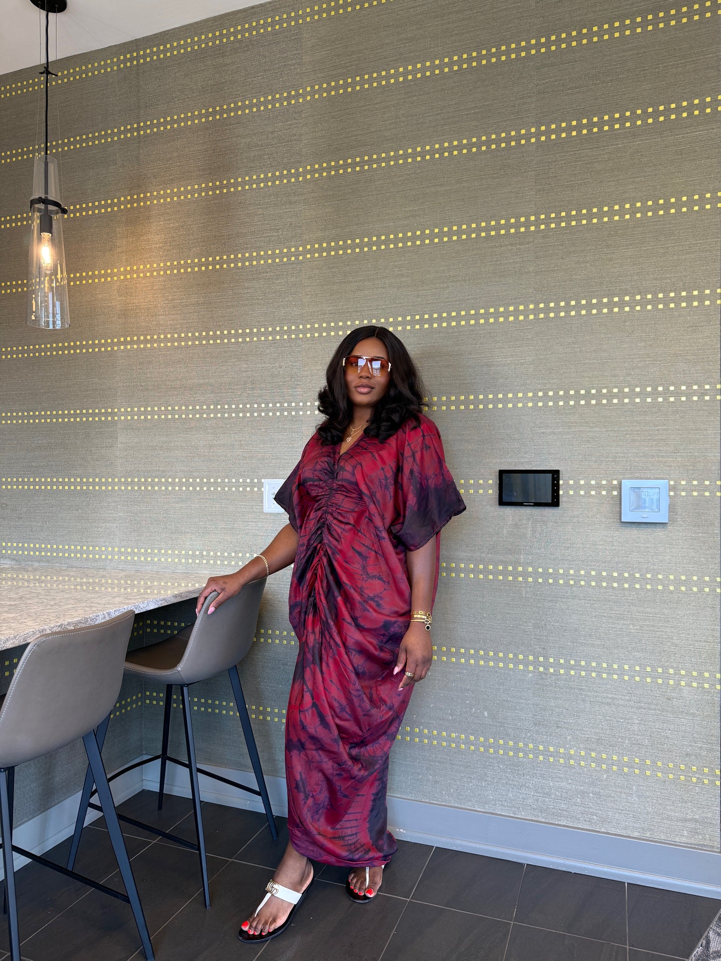 Kamilah – Modern African Boubou Dress | Ruched Adire Gown with Defined Waist
