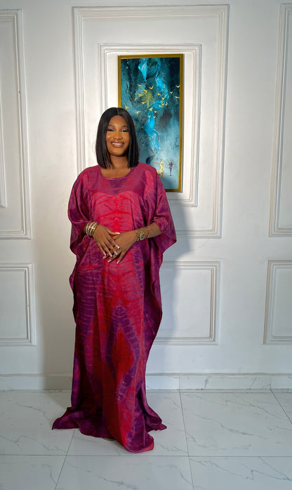 Zuri – Luxury Silk Adire Boubou Dress | African Free-Flowing Kaftan