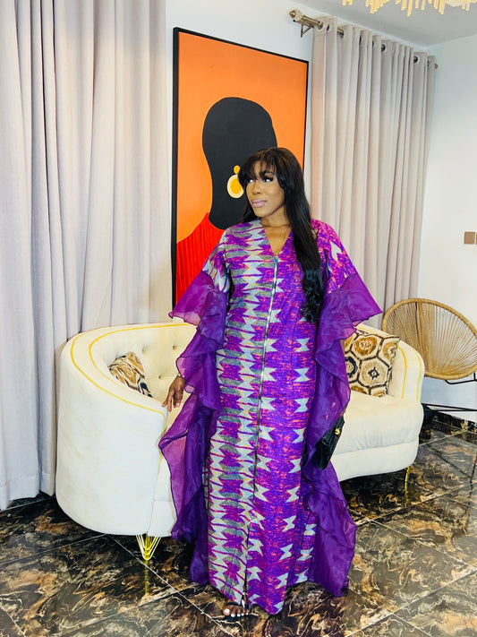oversized Ankara boubou dress with organdy sleeves