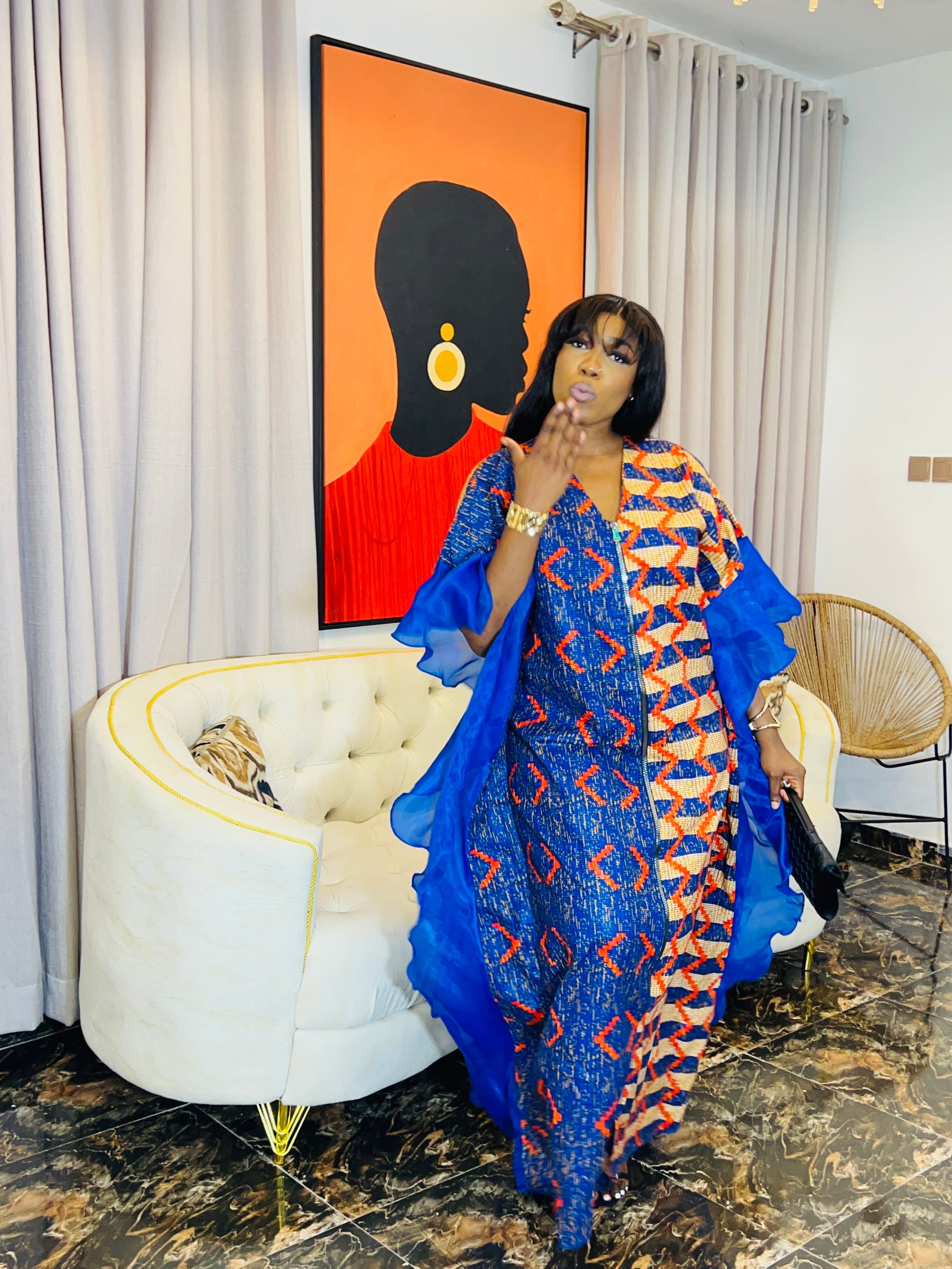 oversized Ankara boubou dress with organdy sleeves