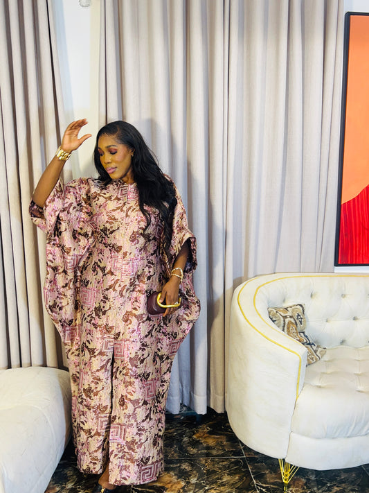 Woman wearing Ayinke Brocade Boubou – 62” length, oversized fit.